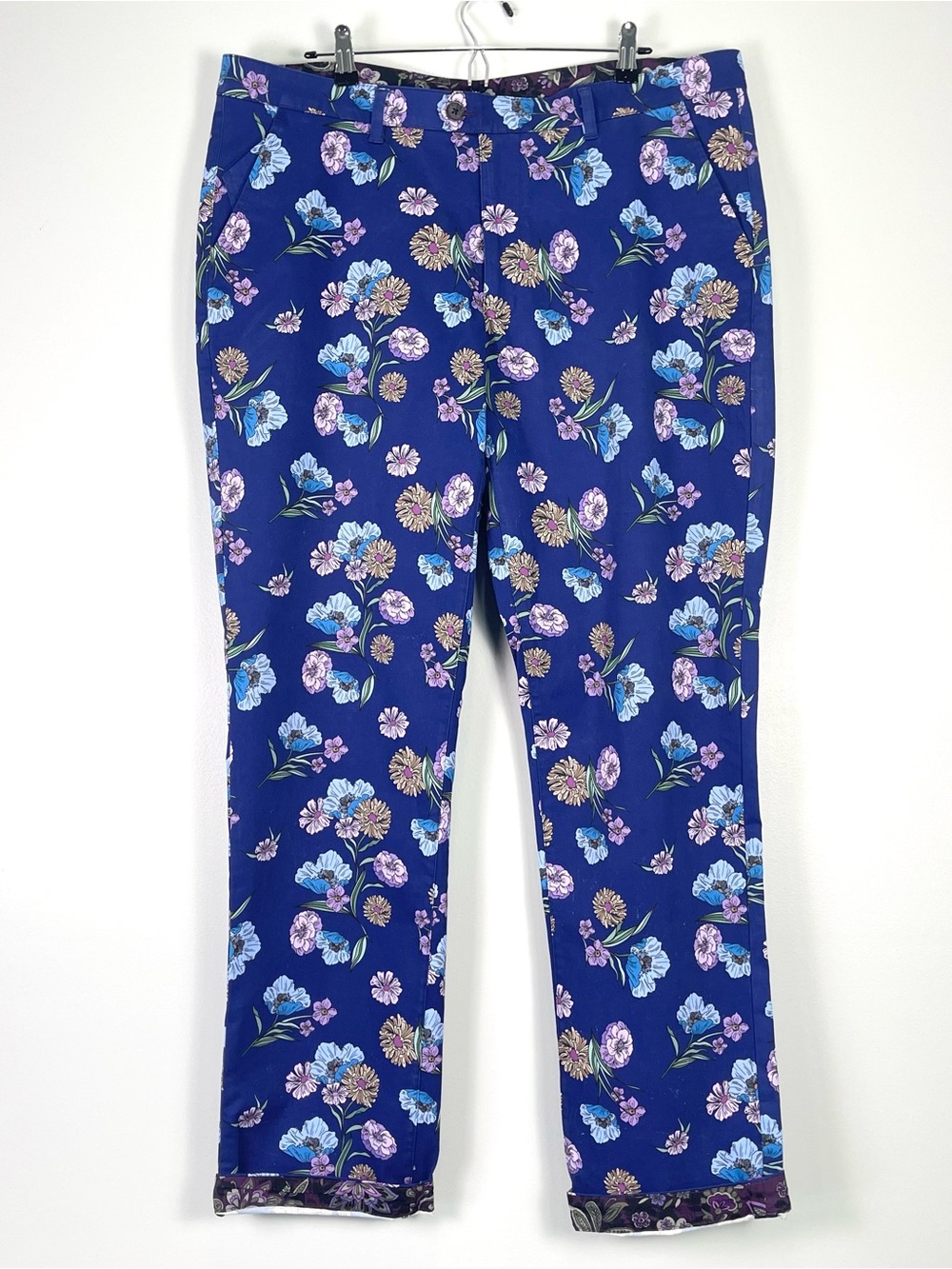 LORDS OF HARLECH Men's Purple Violet Blue Floral Pants Stretch Size 38 x 34